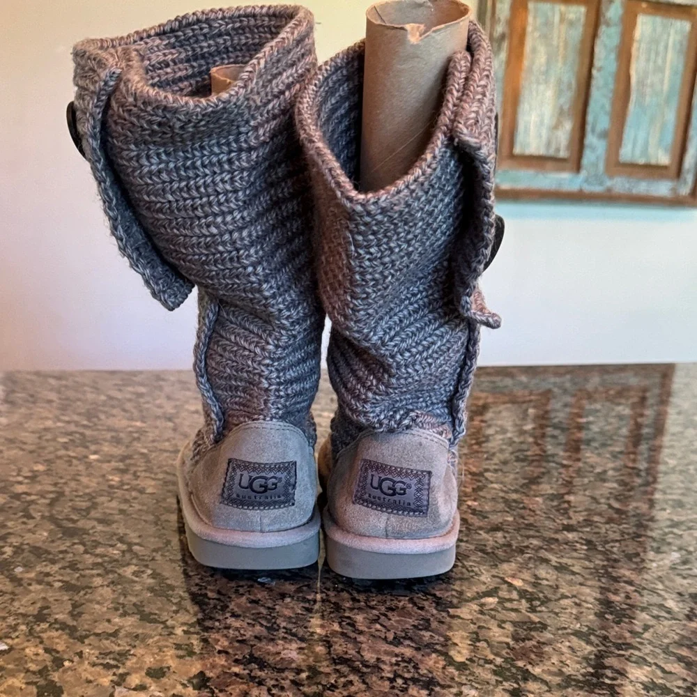 UGG Gray Knit cardy Button Boots 5.5